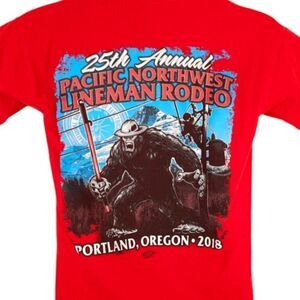 Pacific Northwest Lineman Rodeo T Shirt Mens Size Small Red 2018 Sasquatch USA